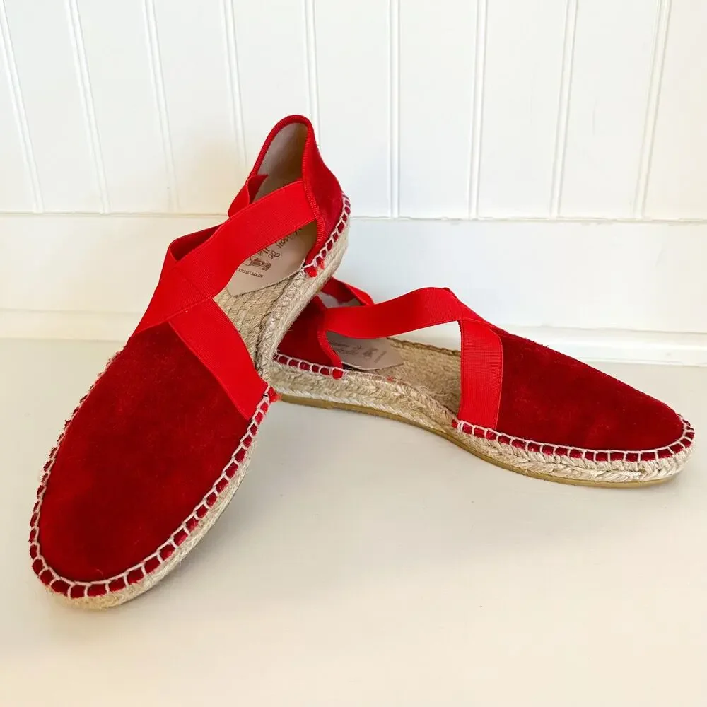 La Maison de L' Espadrille Suede Slip On Espadrille Sandal Red 36